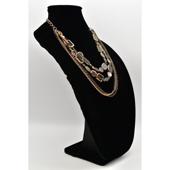 Sparkling Sage Vintage Glass Beaded Necklace Green Gold Multi-Layer Signed Bin7A - Picture 5 of 12